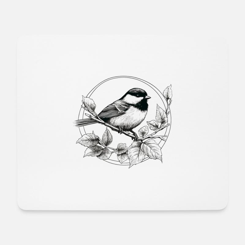 Meise Zeichnung - Mousepad (Querformat) - Weiß