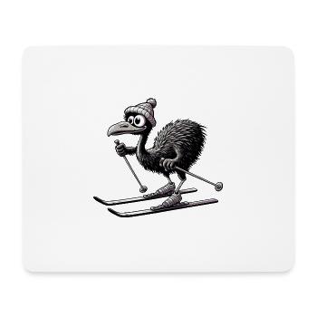 Süßer Emu Vogel beim Skifahren im Comicstil - Mousepad (Querformat) - Weiß - Vorne