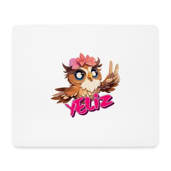 YELIZ - Beau nom de fille avec un hibou mignon - Tapis de souris (format paysage) - blanc - Devant