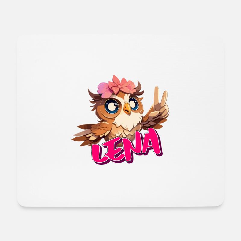 LENA - Schöner Mädchen Name mit süßer EULE - Mousepad (Querformat) - Weiß