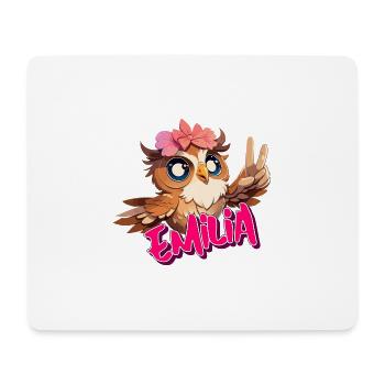 EMILIA - Beau nom de fille avec hibou mignon - Tapis de souris (format paysage) - blanc - Devant