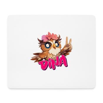 DINA - Beau nom de fille avec hibou mignon - Tapis de souris (format paysage) - blanc - Devant