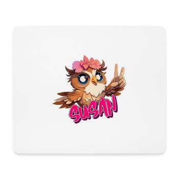 SUSAN - Schöner Mädchen Name mit süßer EULE - Mousepad (Querformat) - Weiß - Vorne