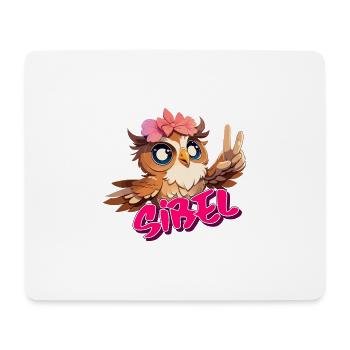 SIBEL - Beau nom de fille avec hibou mignon - Tapis de souris (format paysage) - blanc - Devant