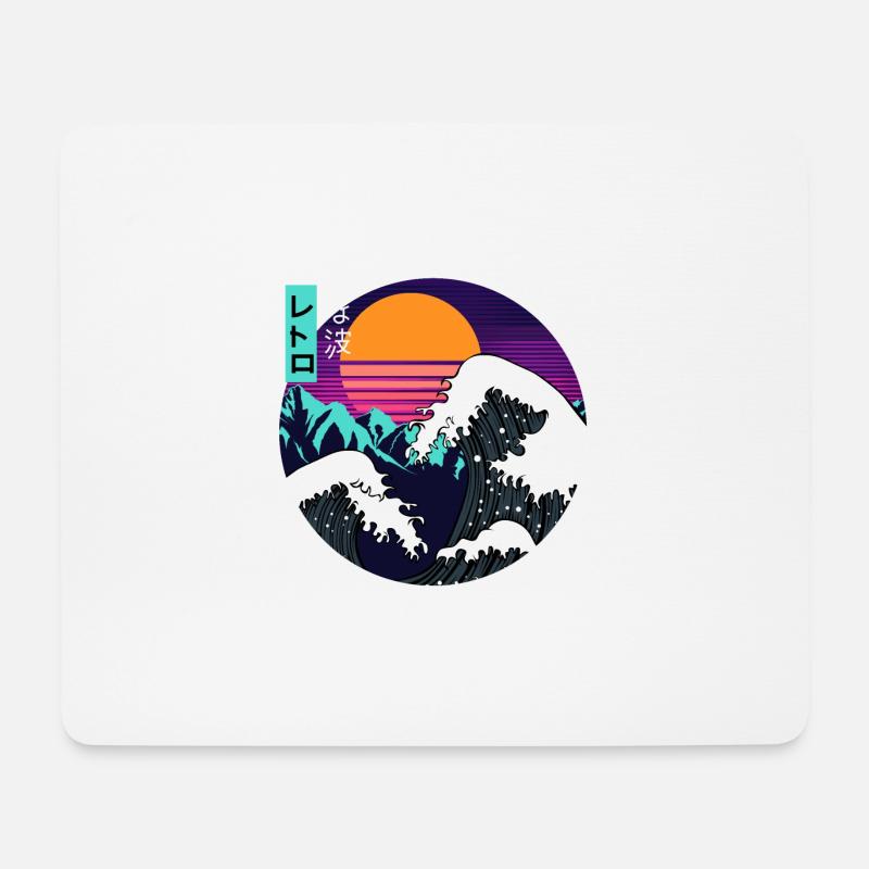 Great Wave Kanagawa Vaporwave Synthwave Aesthetic - Mousepad (Querformat) - Weiß