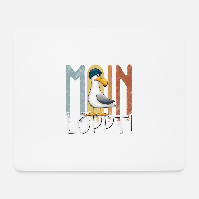 Moin Löppt Lässige Nordsee Ostsee Möwe mit Mütze - Mousepad (Querformat) - Weiß