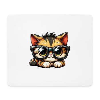 Süße Katze mit großer Nerd-Brille - Mousepad (Querformat) - Weiß - Vorne