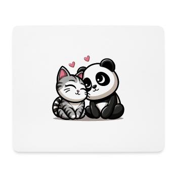 Cuddling Cat And Panda In Love - Mousepad (Querformat) - Weiß - Vorne