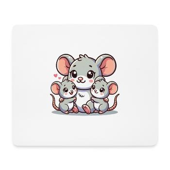 Parent souris aimant avec deux enfants mignons - Tapis de souris (format paysage) - blanc - Devant