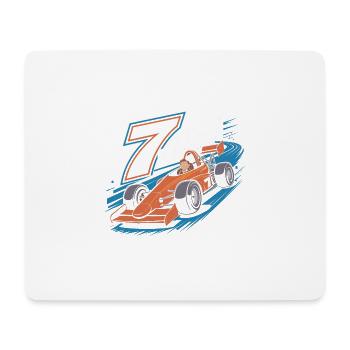 Thème de la voiture de course du 7e anniversaire pour les garçons - Tapis de souris (format paysage) - blanc - Devant