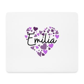 Emilia Namensdesign mit herzförmigen lila Herzen - Mousepad (Querformat) - Weiß - Vorne