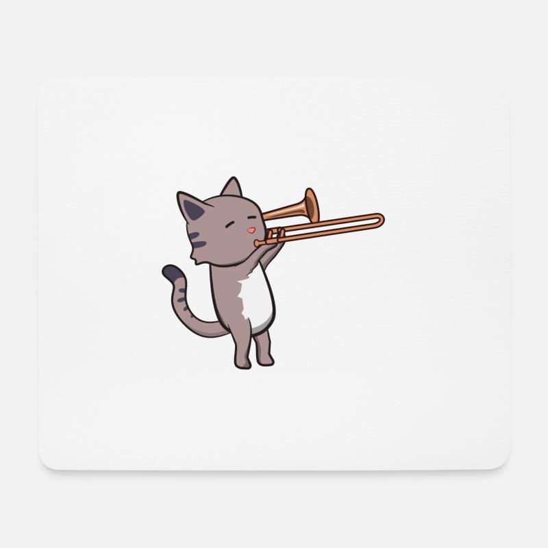 Posaune Trombone Posaunist Blasorchester Katze - Mousepad (Querformat) - Weiß