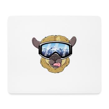 Alpaga avec masque de ski et paysage hivernal - Tapis de souris (format paysage) - blanc - Devant