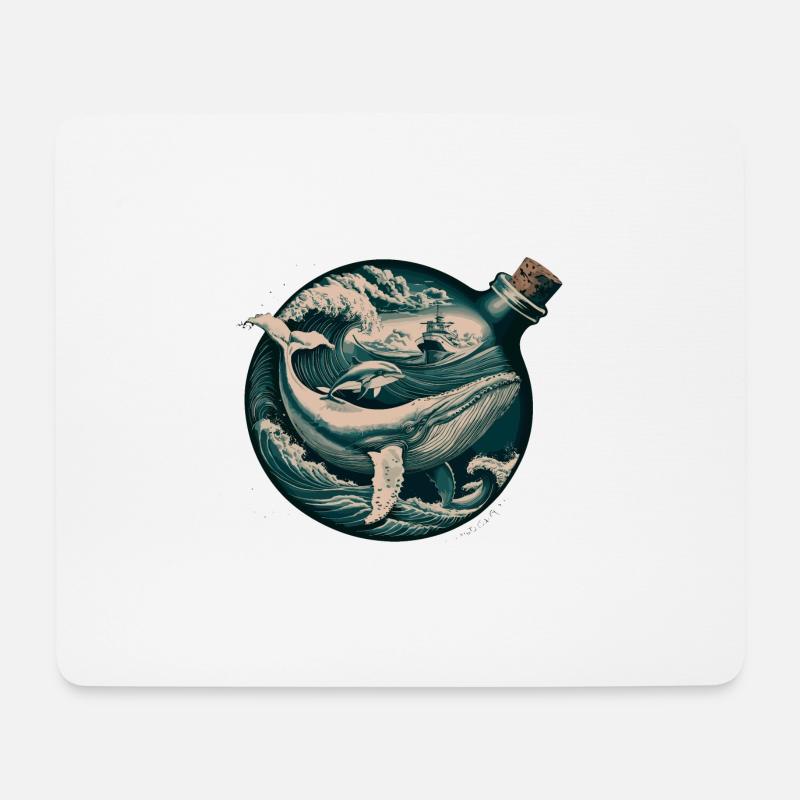 Nautisches Abenteuer Ozean Wellen und Wale - Mousepad (Querformat) - Weiß