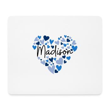 Madison Namensdesign mit herzförmigen blauen Herzen - Mousepad (Querformat) - Weiß - Vorne