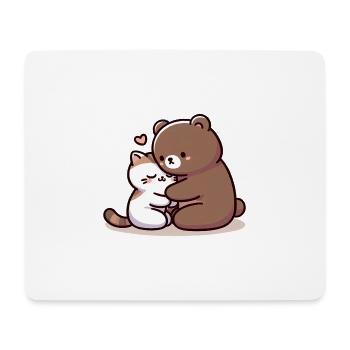 Câlin Chat Et Ours Amoureux - Tapis de souris (format paysage) - blanc - Devant