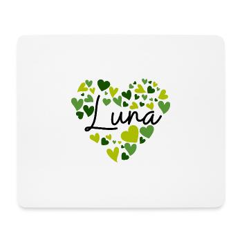 Luna Namensdesign mit herzförmigen grünen Herzen - Mousepad (Querformat) - Weiß - Vorne