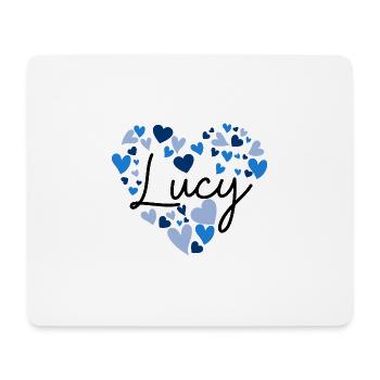 lucy Namensdesign mit herzförmigen blauen Herzen - Mousepad (Querformat) - Weiß - Vorne