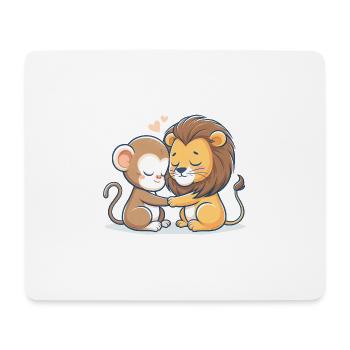 Cuddling Monkey And Lion In Love - Mouse Pad (horizontal) - white - Front