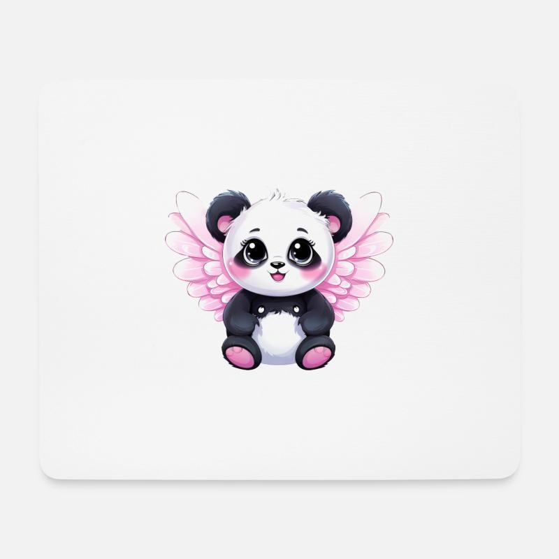 Panda-Engel-Mädchen mit Flügeln - Mousepad (Querformat) - Weiß