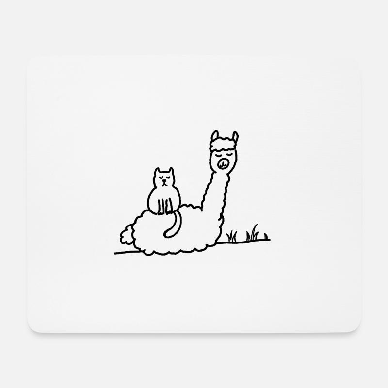 Alpaka Cat Meditation: Konturen in Schwarz - Mousepad (Querformat) - Weiß