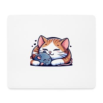 Câlin Chat Et Souris Amoureux - Tapis de souris (format paysage) - blanc - Devant