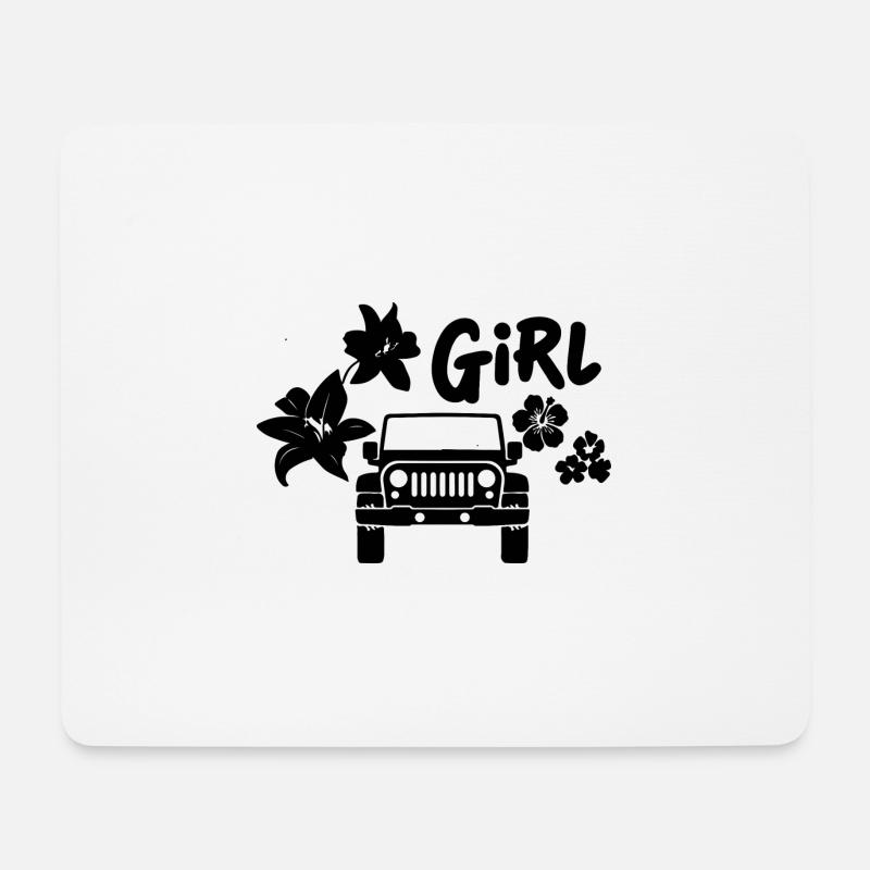 Frau mit Geländewagen - Mousepad (Querformat) - Weiß