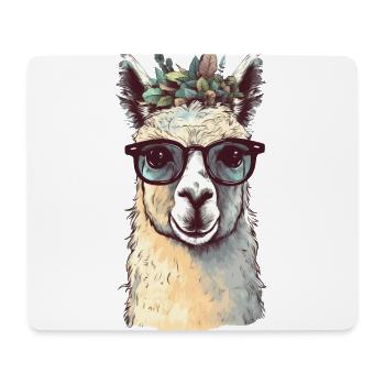 Cooles Boho Lama mit Brille und Blumenkranz - Mousepad (Querformat) - Weiß - Vorne