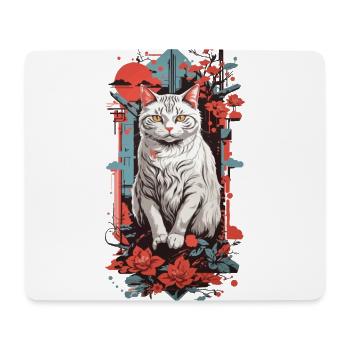Popart Cat Love Retro Cat Artwork Cat - Mouse Pad (horizontal) - white - Front