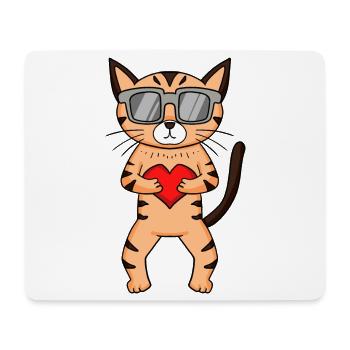 Maine Coon Katze mit Sonnenbrille und Herz - Mousepad (Querformat) - Weiß - Vorne