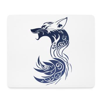 Blauer Tribal Fantasy Fuchs - Mousepad (Querformat) - Weiß - Vorne