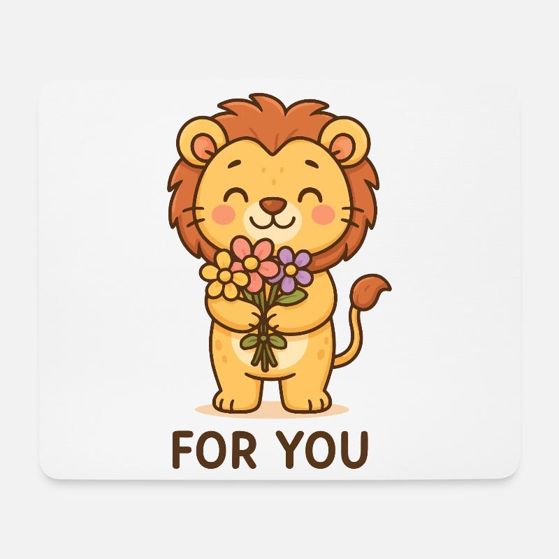 Löwe mit Blumen Gruß - Mousepad (Querformat) - Weiß