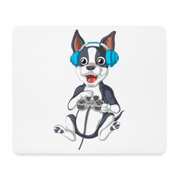 Verspielte Gaming Boston Terrier Hund Illustration - Mousepad (Querformat) - Weiß - Vorne