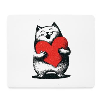 Verspielte Katze mit Herzmotiv - Mousepad (Querformat) - Weiß - Vorne