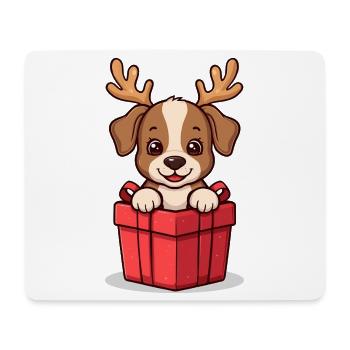 Surprise Pup – Dog in Christmas Gift - Mousepad (Querformat) - Weiß - Vorne