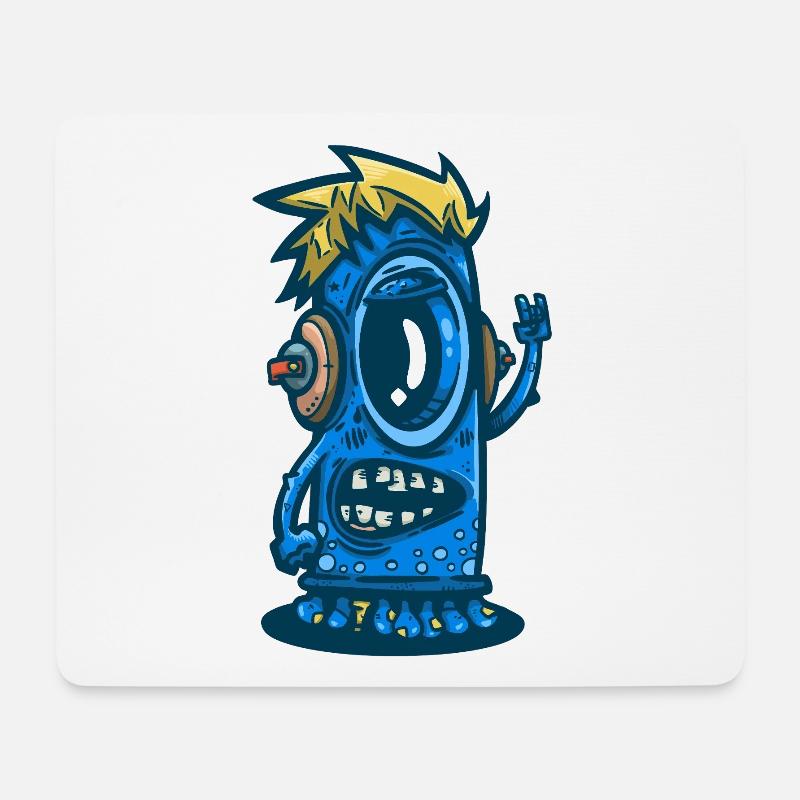 Blue Monster mit Kopfhörern - Mousepad (Querformat) - Weiß