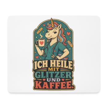 Einhorn Pflege Glitzer Kaffee Shirt - Mousepad (Querformat) - Weiß - Vorne