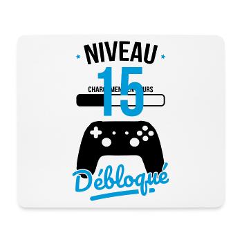 Anniversaire 15 ans - Niveau 15 débloqué - Gamer - Tapis de souris (format paysage) - blanc - Devant