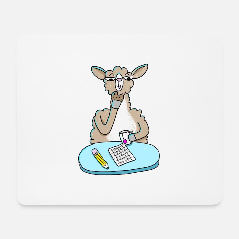 Lama am Schreibtisch mit Keks und Tee - Mousepad (Querformat) - Weiß