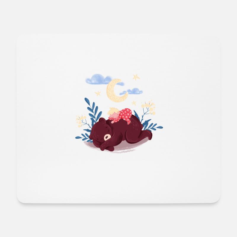 Knuddeliger Bär und Baby schlafen - Mousepad (Querformat) - Weiß