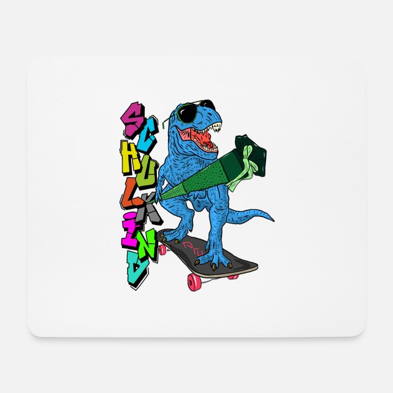 Skateboard Dino Schulkind in Blau - Mousepad (Querformat) - Weiß