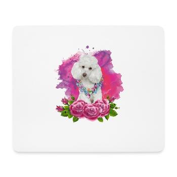 Aquarell Pudel mit Blumen - Mousepad (Querformat) - Weiß - Vorne