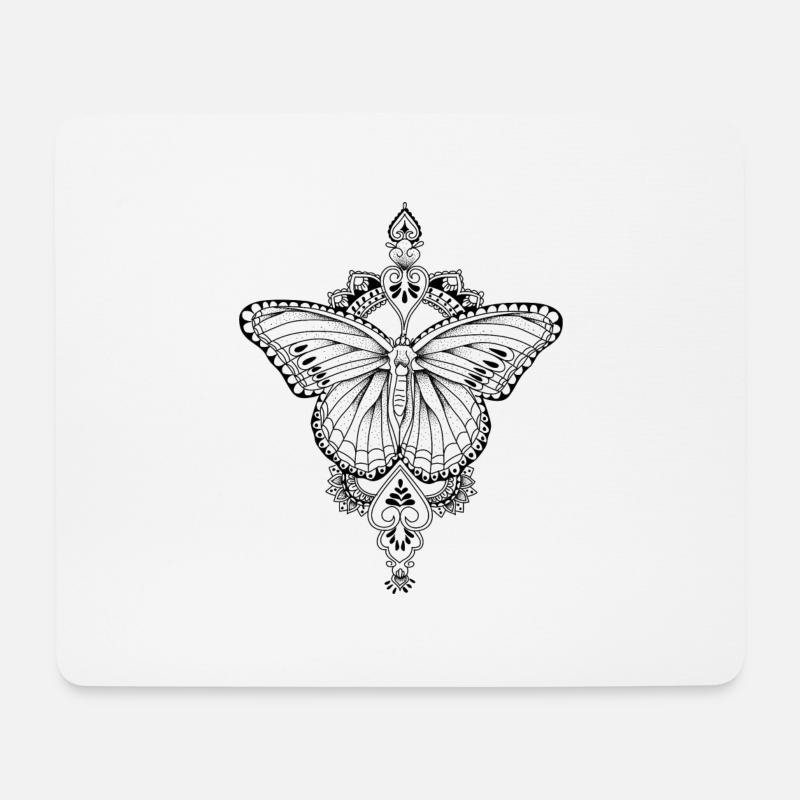 Schmetterlings-Mandala-Stil Linienarbeit - Mousepad (Querformat) - Weiß