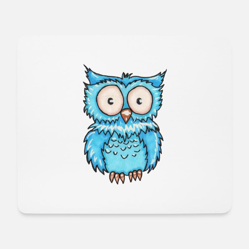 Blaue Eule - Mousepad (Querformat) - Weiß