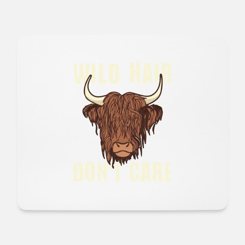 Wild Hair Dont Care Higland Cattle Kuh Rind - Mousepad (Querformat) - Weiß