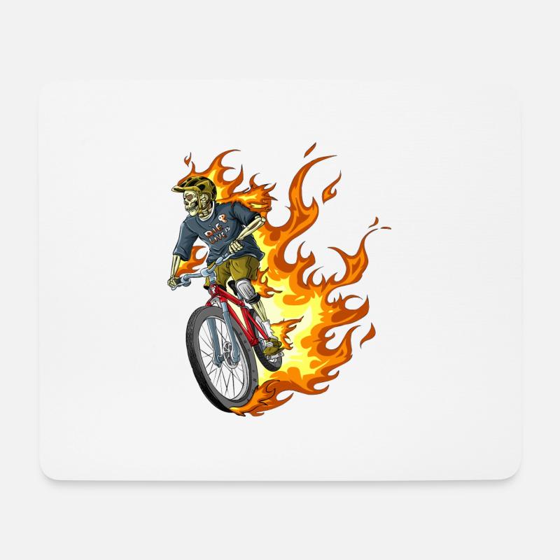 Brennender Biker / Biker Flammen - Mousepad (Querformat) - Weiß