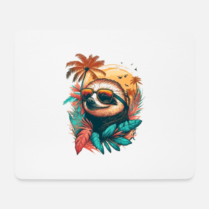 Cooles Faultier im Sommer und Urlaub unter Palmen - Mousepad (Querformat) - Weiß