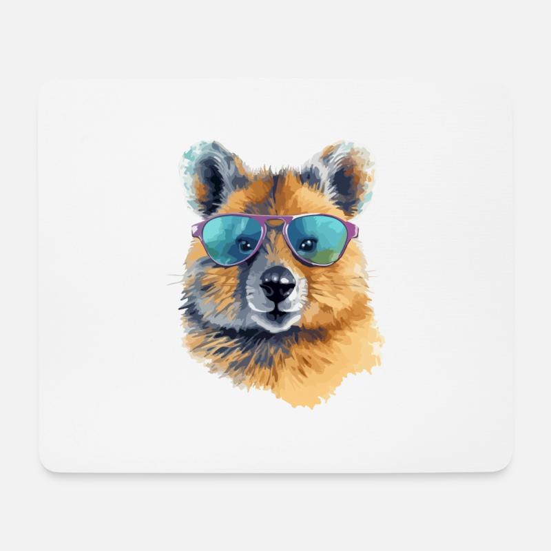 Miki, das Quokka mit Brille - Mousepad (Querformat) - Weiß