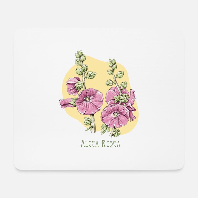 Mallow pink botanical drawing - Mouse Pad (horizontal) - white