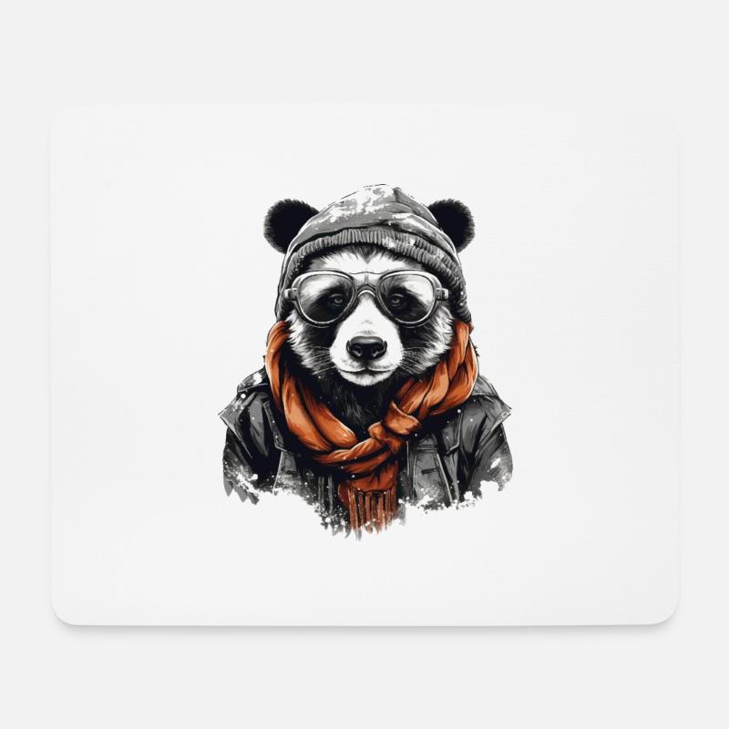 Cooler Panda mit Brille & Mütze Pandabär T-Shirt - Mousepad (Querformat) - Weiß